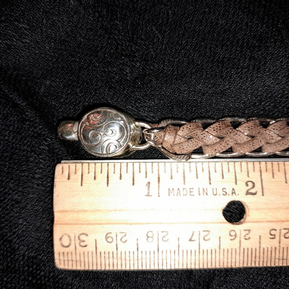 Brighton Silver Braided Metallic Leather Lobster Clasp Bella Bracelet - Picture 7 of 9